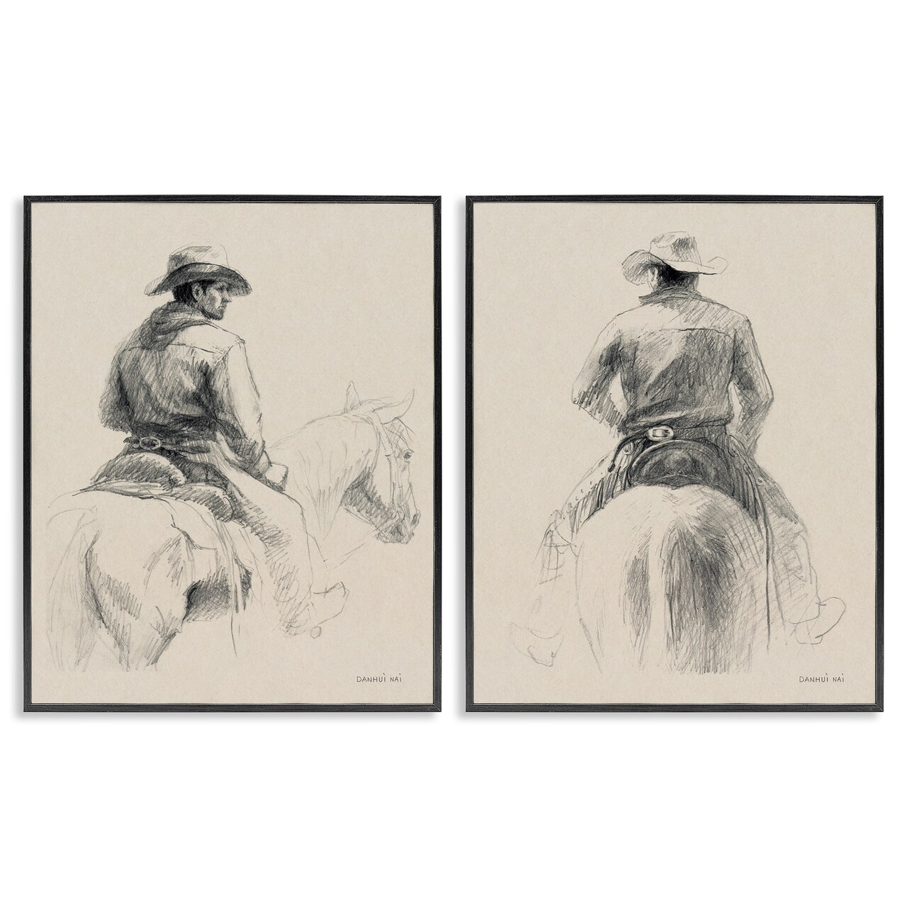 Stupell Industries Sketched Cowboy on Range 2pc Framed Giclee Wall Art Set Design by Danhui Nai